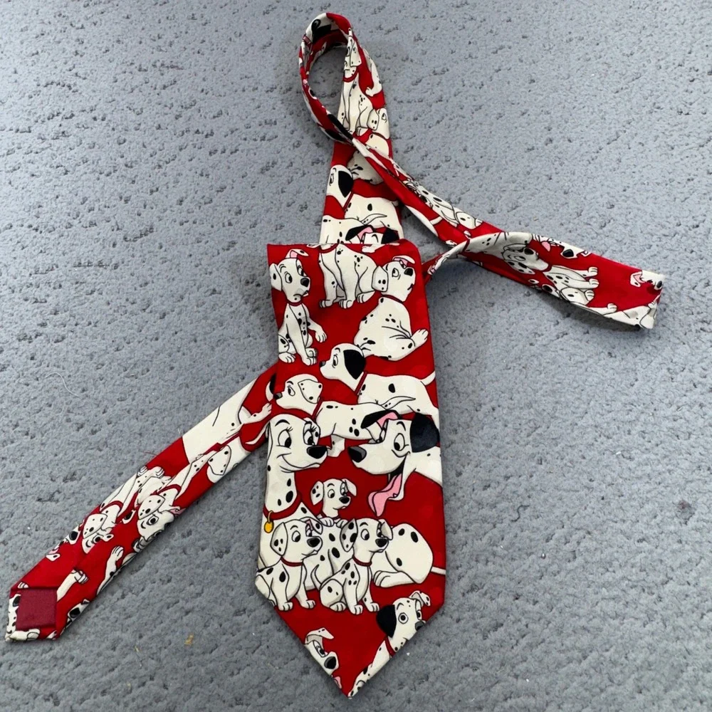 Mickey Inc Tie Disney 101 Dalmatians Silk Red Puppy Dogs Fun Cartoon Novelty Vtg